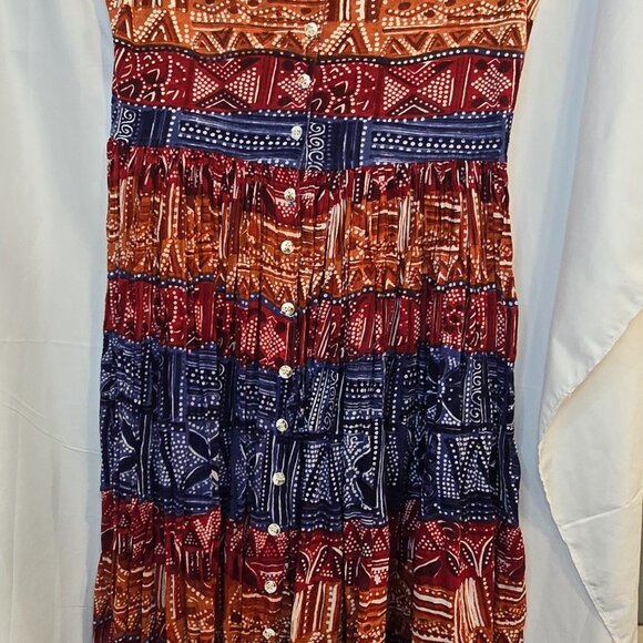 90's No Boundaries Button Up Teacher Dress, Size Medium, Red/blue/orange - Picture 7 of 9